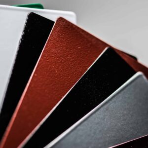 Powder coatings samples on metal plate